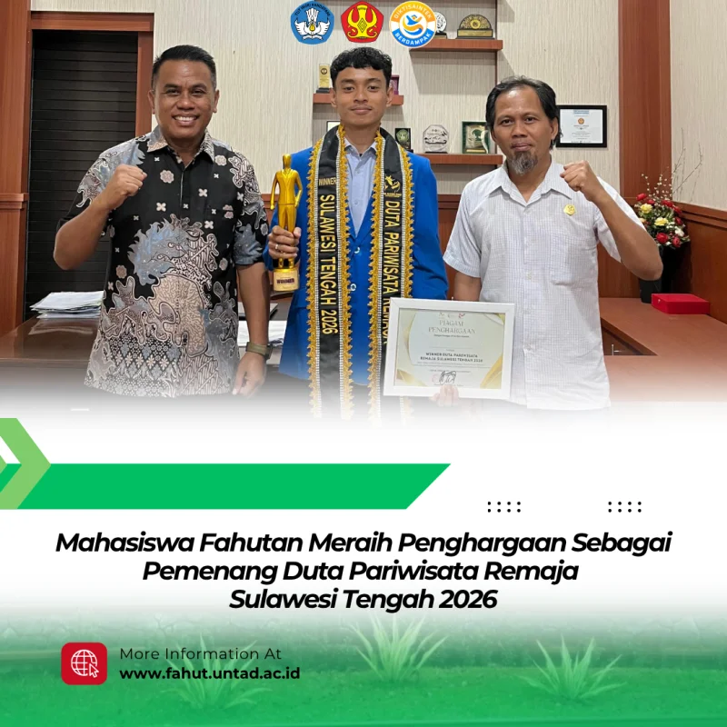 Thumbnail Mahasiswa Fahutan Raih Penghargaan sebagai Pemenang Duta Pariwisata Remaja Sulawesi Tengah 2026