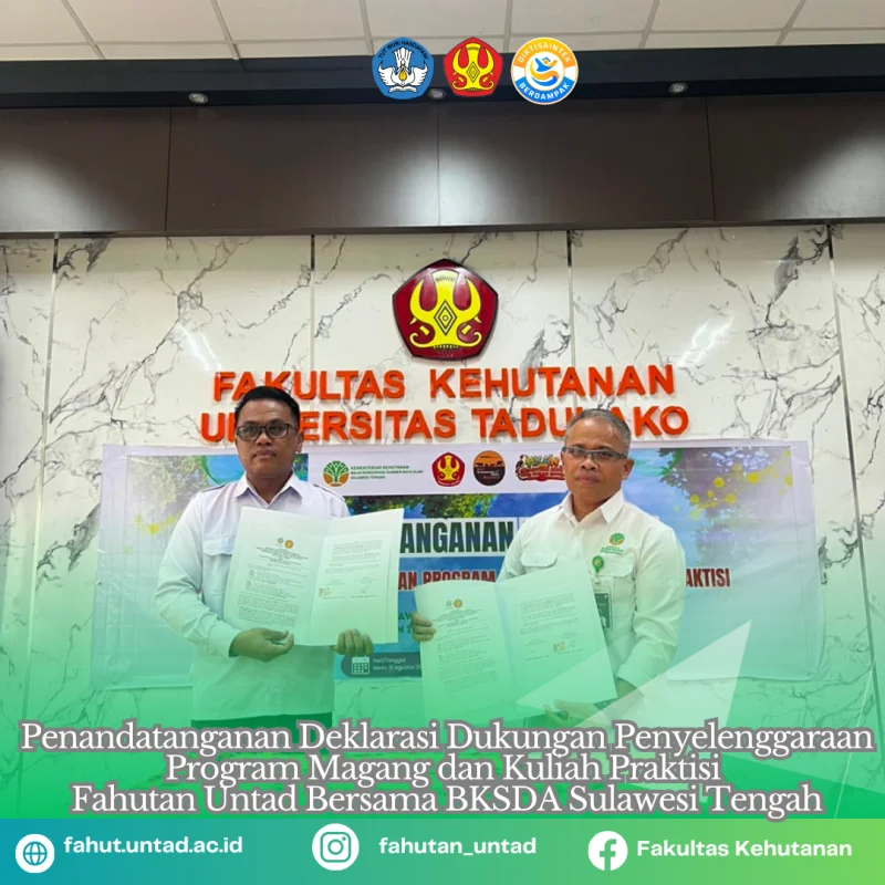 Thumbnail Fakultas Kehutanan UNTAD dan BKSDA Sulawesi Tengah Tandatangani Deklarasi Dukungan Program Magang dan Kuliah Praktisi