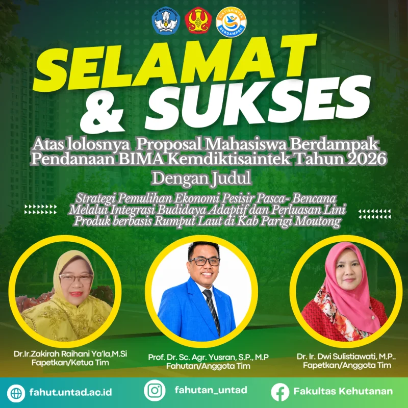 Thumbnail Dosen Fakultas Kehutanan UNTAD Lolos Pendanaan BIMA Kemdiktisaintek Tahun 2026 melalui Proposal Mahasiswa Berdampak